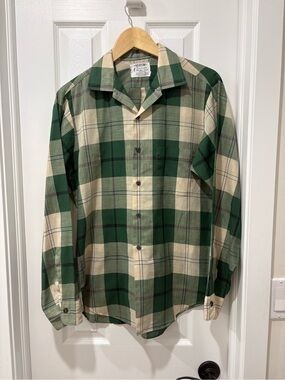 Vintage 1970s Plaid Shirt Arrow Tericota Made Canada Sanforized Button Up Medium